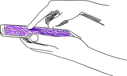 hands typing on phone smartphone texting via vector image