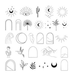 Modern Line Art Elements - Celestial & Abstract vector image