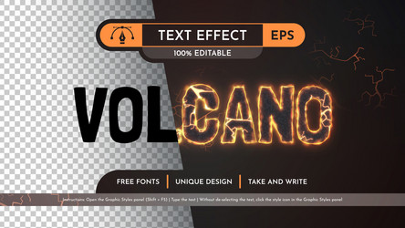volcano - editable text effect font style vector image