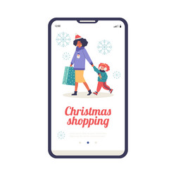 Christmas shopping onboarding mobile app page flat vector