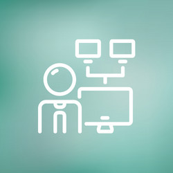 man and screen with cameras thin line icon vector image