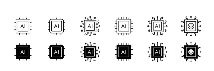 ai chip icon set line and glyph processor vector image