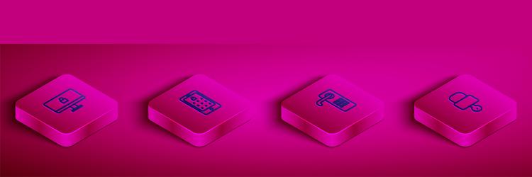 set isometric line lock on computer monitor vector image