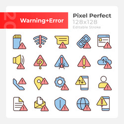 warning signals pixel perfect rgb color icons set vector image