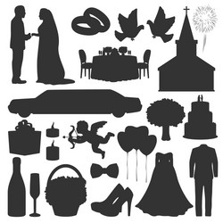 Wedding Ceremony Silhouette Icons Vector Image