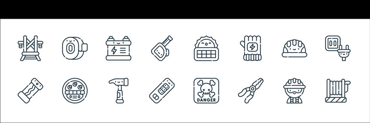 Electrician tools and line icons linear set vector