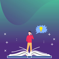 man standing behind big open book and hand on his vector image