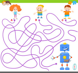 maze game with funny robot characters vector image