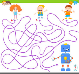 Maze game with funny robot characters vector