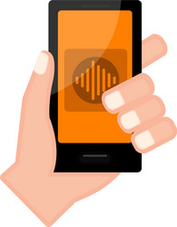 Hand holding a smartphone with voice app vector