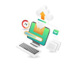 in progress sending data to cloud server vector image