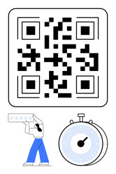 qr code with user giving star rating and stopwatch vector image