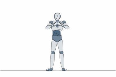 single one line drawing robot making or gesturing vector image