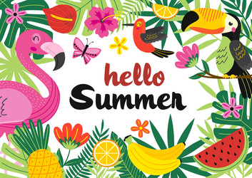 Tropical Birds and Plants Frame Vector Image