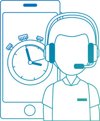 logistic worker with smartphone and chronometer vector image