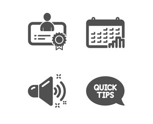 loud sound calendar graph and certificate icons vector image