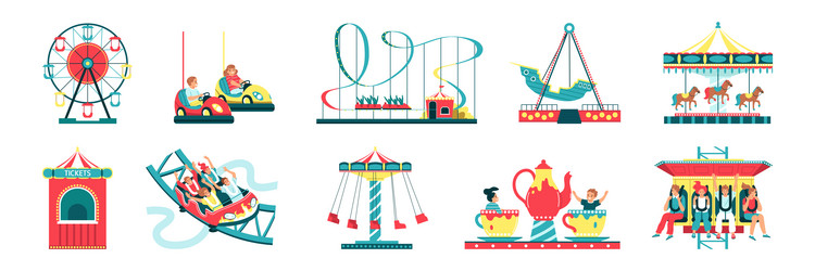 Amusement park entertainment icons elements Vector Image