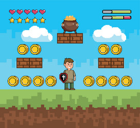 arcade game world and pixel scene design vector image