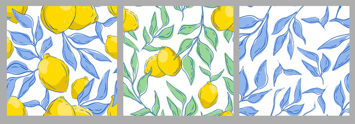 a set of patterns with lemons and leaves vector image