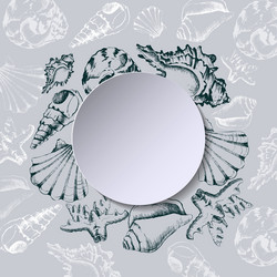 background with doodle sketch of shells vector image