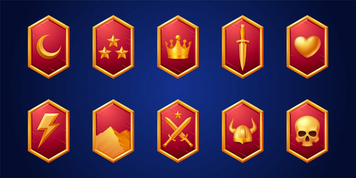 set of fantasy game shields isolated on background vector image