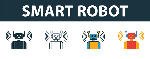 Smart robot icon set premium symbol in different vector