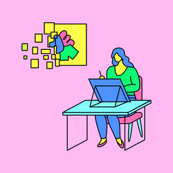 character girl using computer at sitting desk vector image