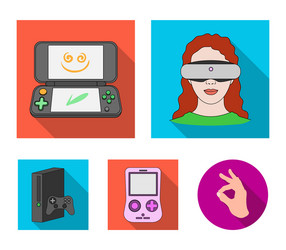 game console and virtual reality flat icons in set vector