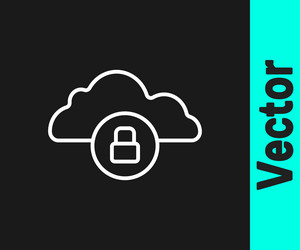 White line cloud computing lock icon isolated vector