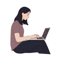 young woman programmer coding on laptop in casual vector image