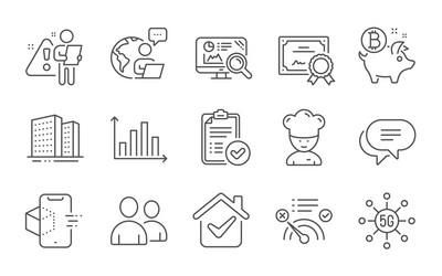 buildings certificate and bitcoin coin icons set vector image