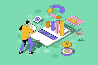 business statistic web concept in 3d isometric vector image