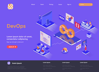 devops isometric landing page development vector image