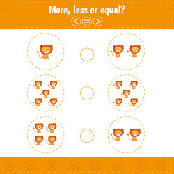 choose more less or equal count lion learning vector image
