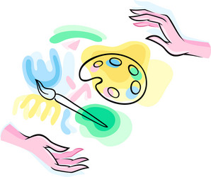 hands surrounding colorful abstract shapes vector image