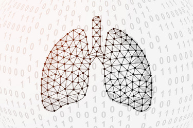 Lungs 3d low poly symbol with binary code vector