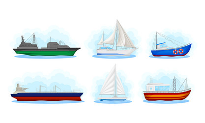 Water transport with reefer ship and sail boat vector