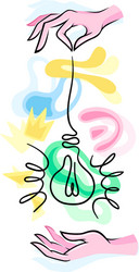 hands holding string with contour light bulb vector image
