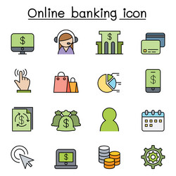 internet banking icon set in color line style vector image