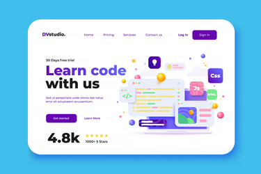 modern 3d of light landing page learn code vector image