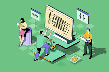 Developer Team Web Concept - Isometric vector image