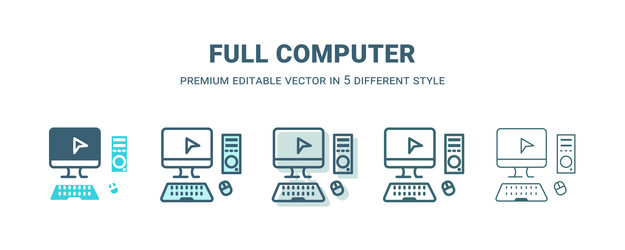 Full computer icon in 5 different style outline vector