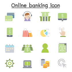 internet banking icon set in flat color style vector image