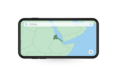 Searching map eritrea in smartphone vector