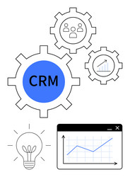 crm process with gears teamwork growth chart vector image