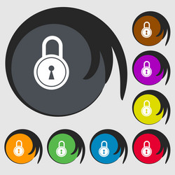 Closed lock icon symbols on eight colored buttons vector