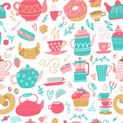 Seamless pattern with hand drawn tea time symbols vector