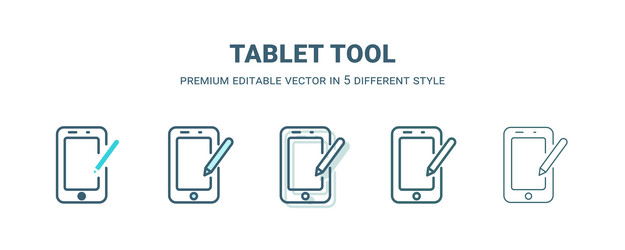 tablet tool icon in 5 different style outline vector image