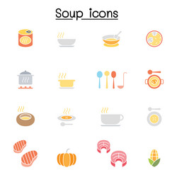 soup icon set in flat color style vector image
