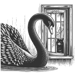 black swan entering window metaphor for unexpected vector image